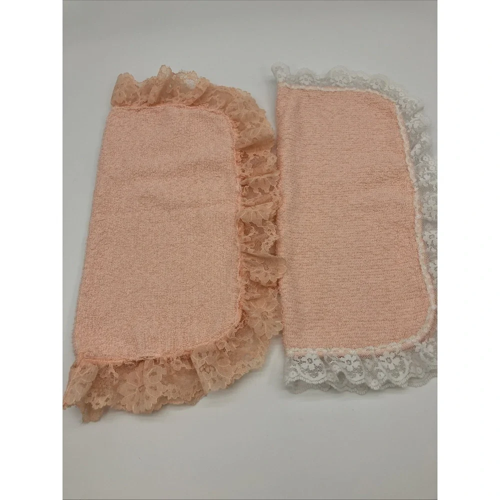 2 Vtg Cannon All Cotton Orange Peach Lace Washcloths USA Granny Cottage Coquette